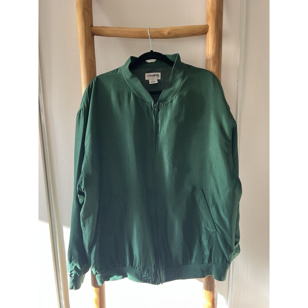 Casanova ITALY Men's Green %100 Silk Bomber Jacket Full Zip Size L